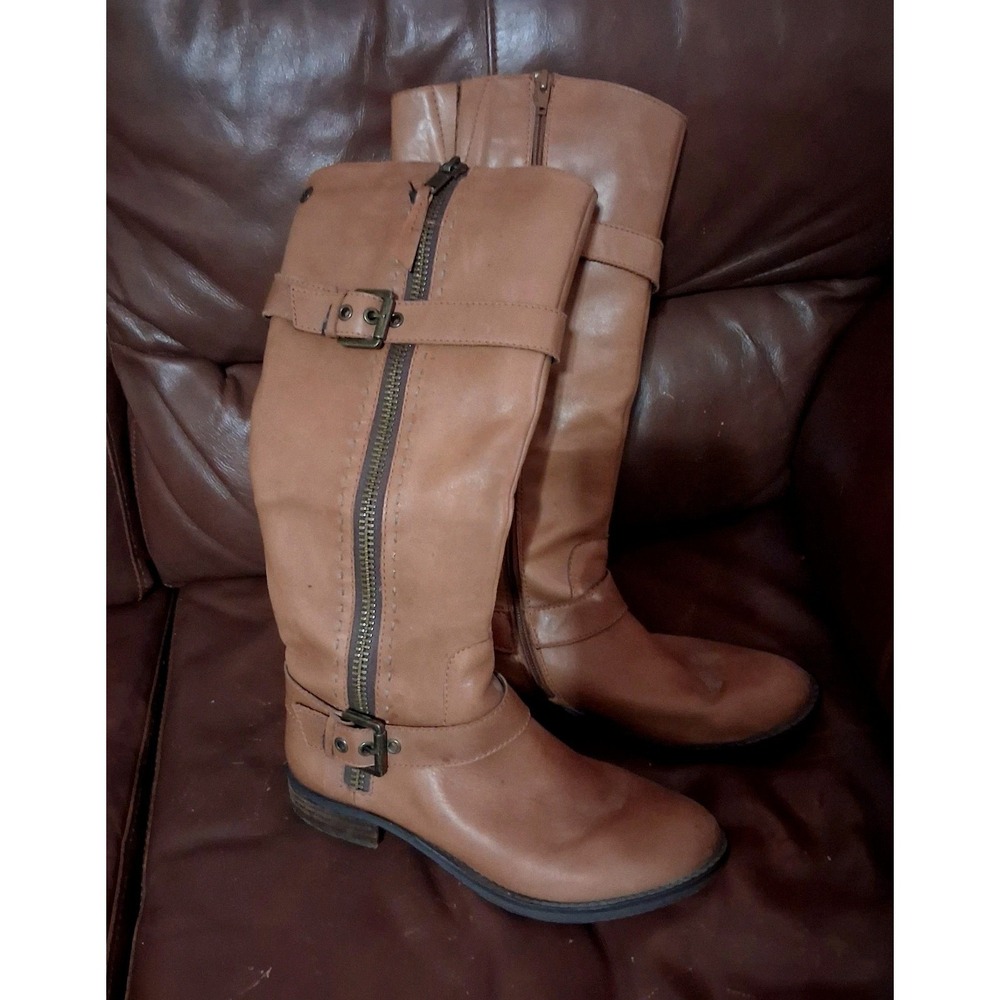Steve Madden Sonnya Tan Genuine Leather Riding Boots 9‎ VGUC